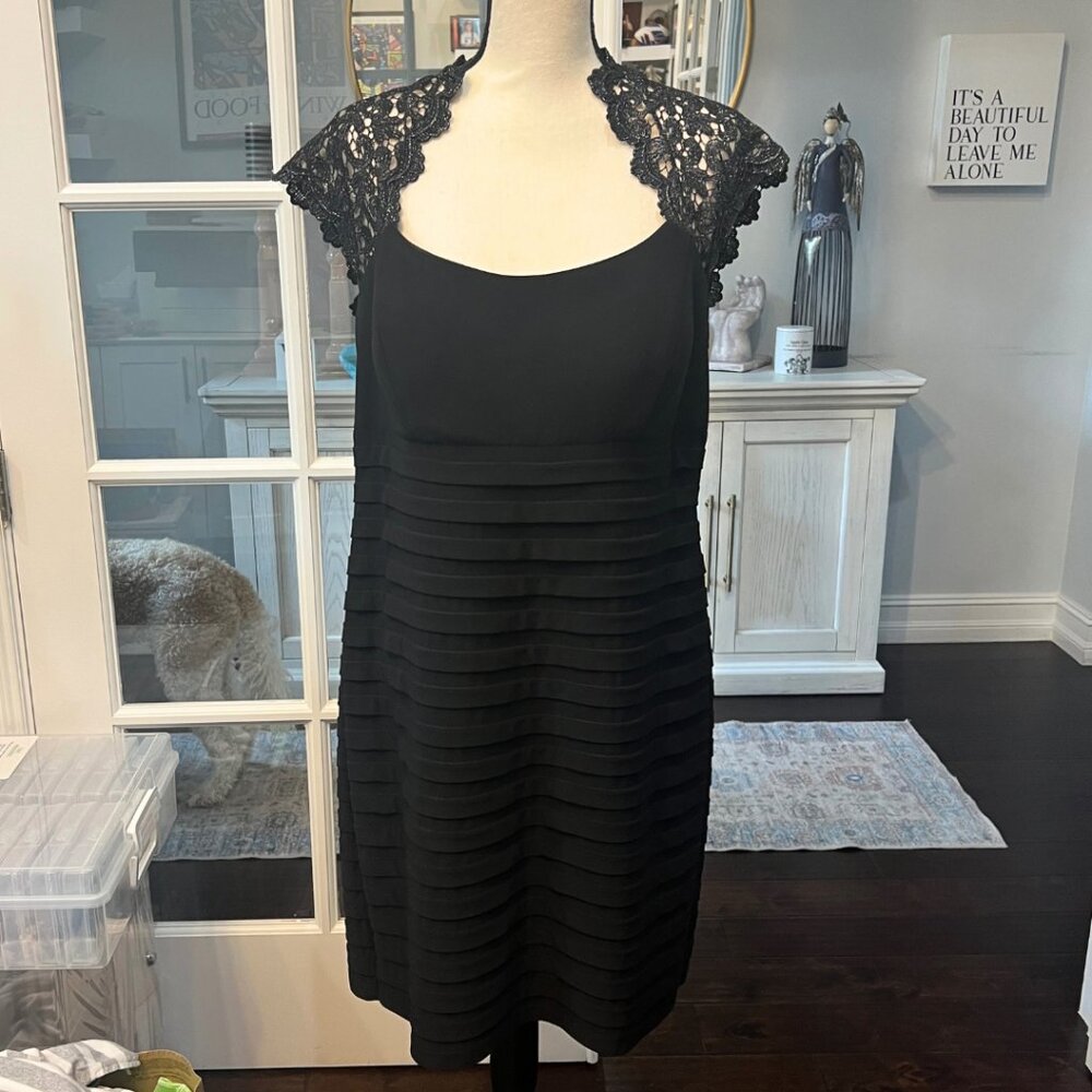 Xscape Black Lace Shoulder Midi Dress